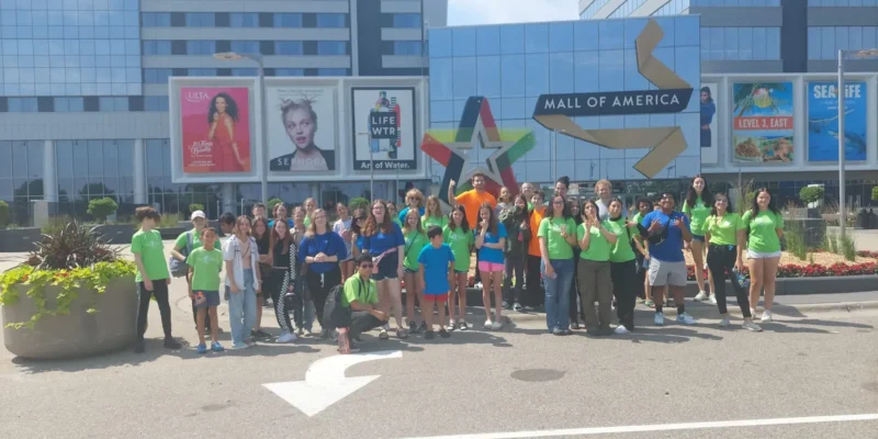 Large group of children posing for a photo at the mall of america